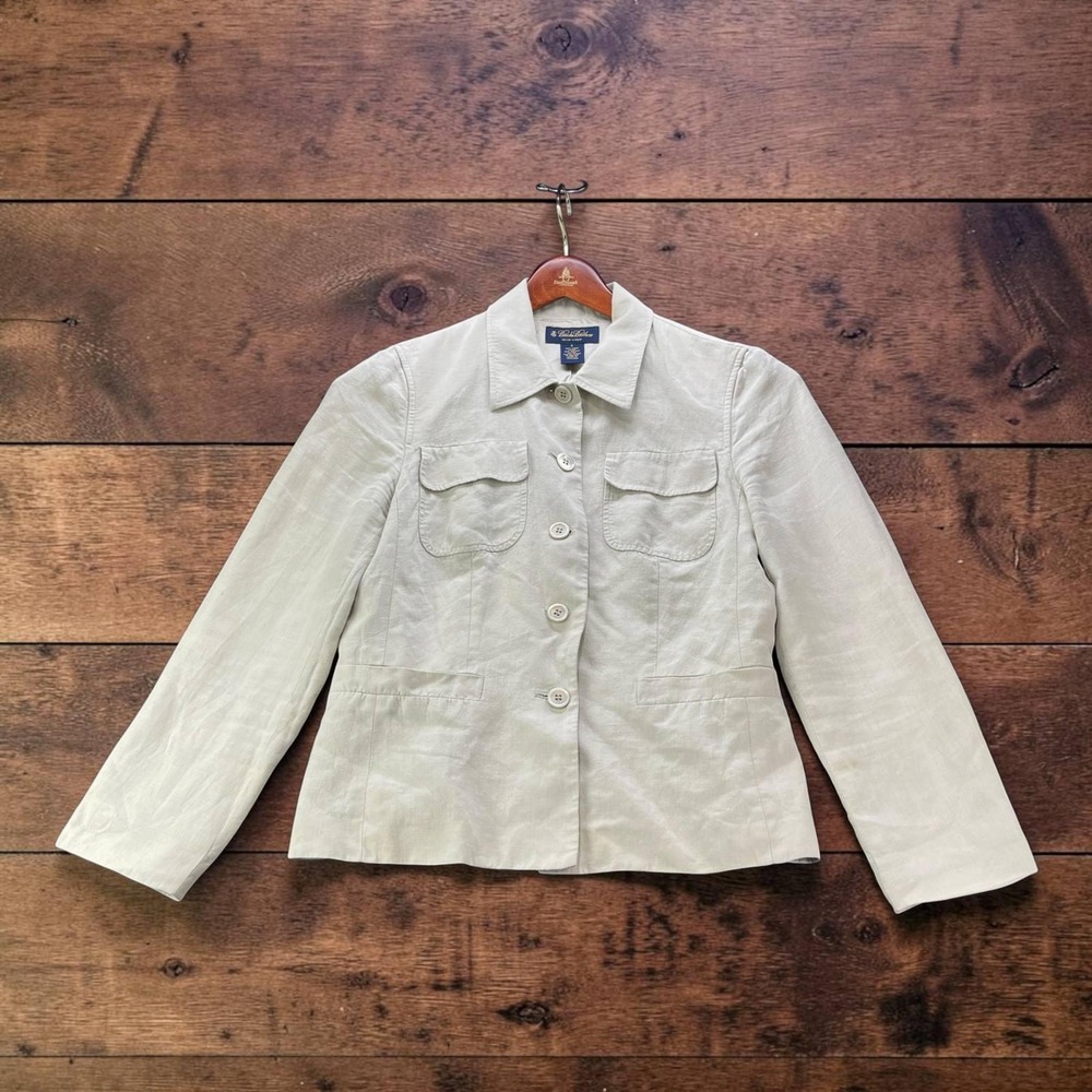 Brooks Brothers Womens 6 Irish Linen Utility Jacket Beige Flap Pocket Blazer